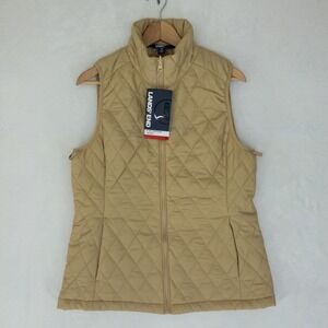 Lands End Quilted Puffer Vest ONLY Womens Medium Tan Water Resistant Full Zip